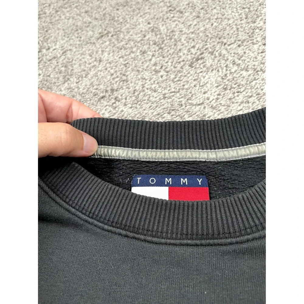 Vintage Tommy Jeans Sweater Womens Large Black Logo Crewneck Hilfiger Classic 90